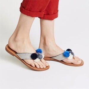 Soludos Capri Pom Pom Thong Sandals Blue Size 11